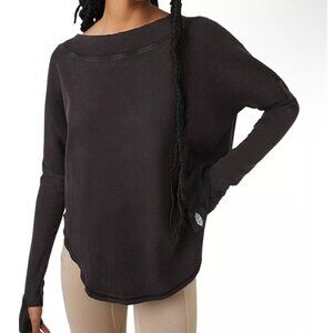 FP MOVEMENT Simply Layer Top Sz XS Washed Black Oversized Ribbed Open Back Cotto